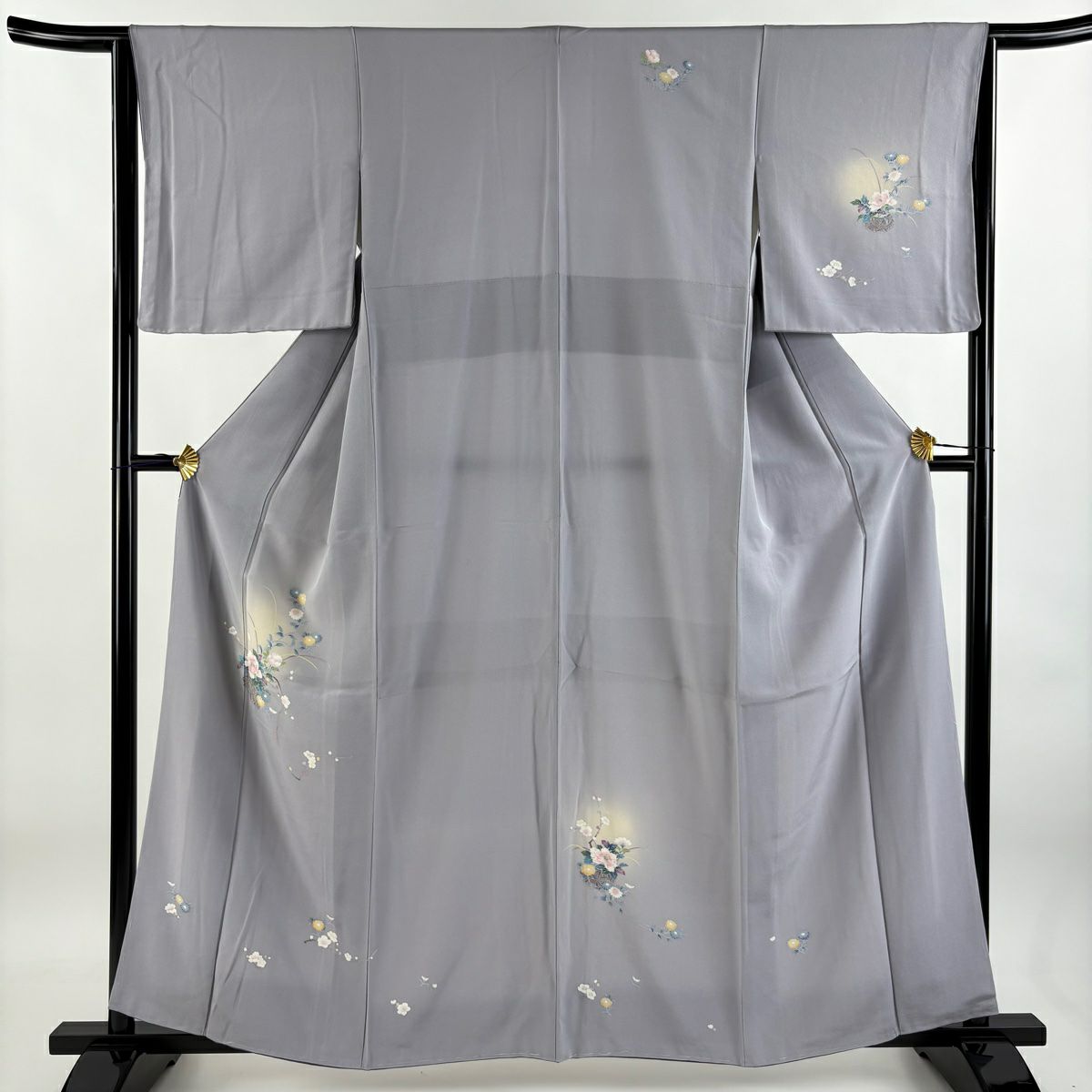【庫存清倉】 付下 身長159.5cm 袖長63.5cm S 雙層 花籠 枝花 漸層 灰紫 純蠶絲 優品級