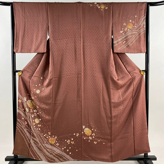 【庫存清倉】訪問服 身長160cm 袖長65cm M 雙層 雪輪 草花紋紋 刺繡 絞染 小豆 純蠶絲 優品級