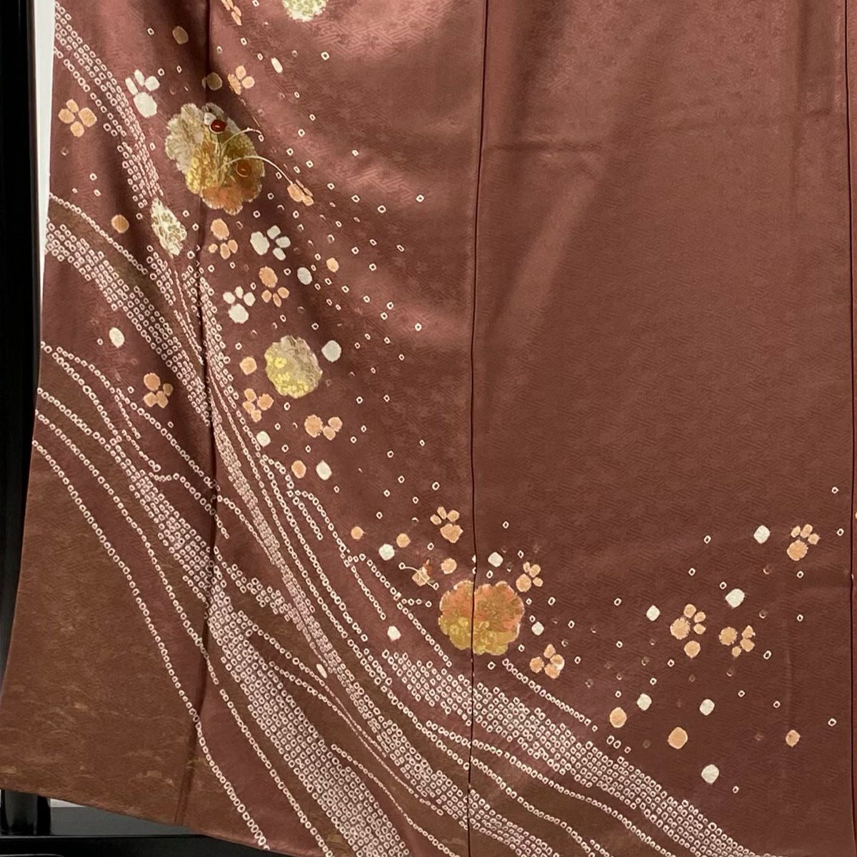 【庫存清倉】訪問服 身長160cm 袖長65cm M 雙層 雪輪 草花紋紋 刺繡 絞染 小豆 純蠶絲 優品級