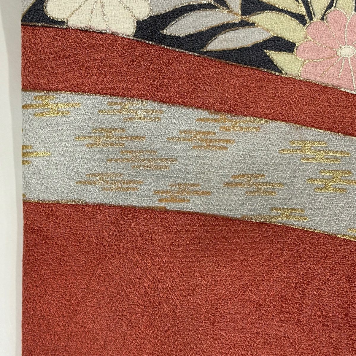 【庫存清倉】訪問服 身長166.5cm 袖長66cm M 雙層 落款有 御所車 草花紋紋 金銀彩 漸層 深粉色 純蠶絲 優品級