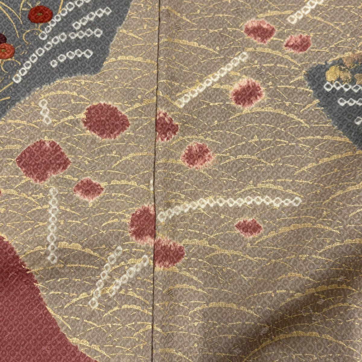 【庫存清倉】訪問服 身長160cm 袖長62.5cm S 雙層 扇子面 草花紋紋 金銀彩 刺繡 粉紅 純蠶絲 美品 秀品級