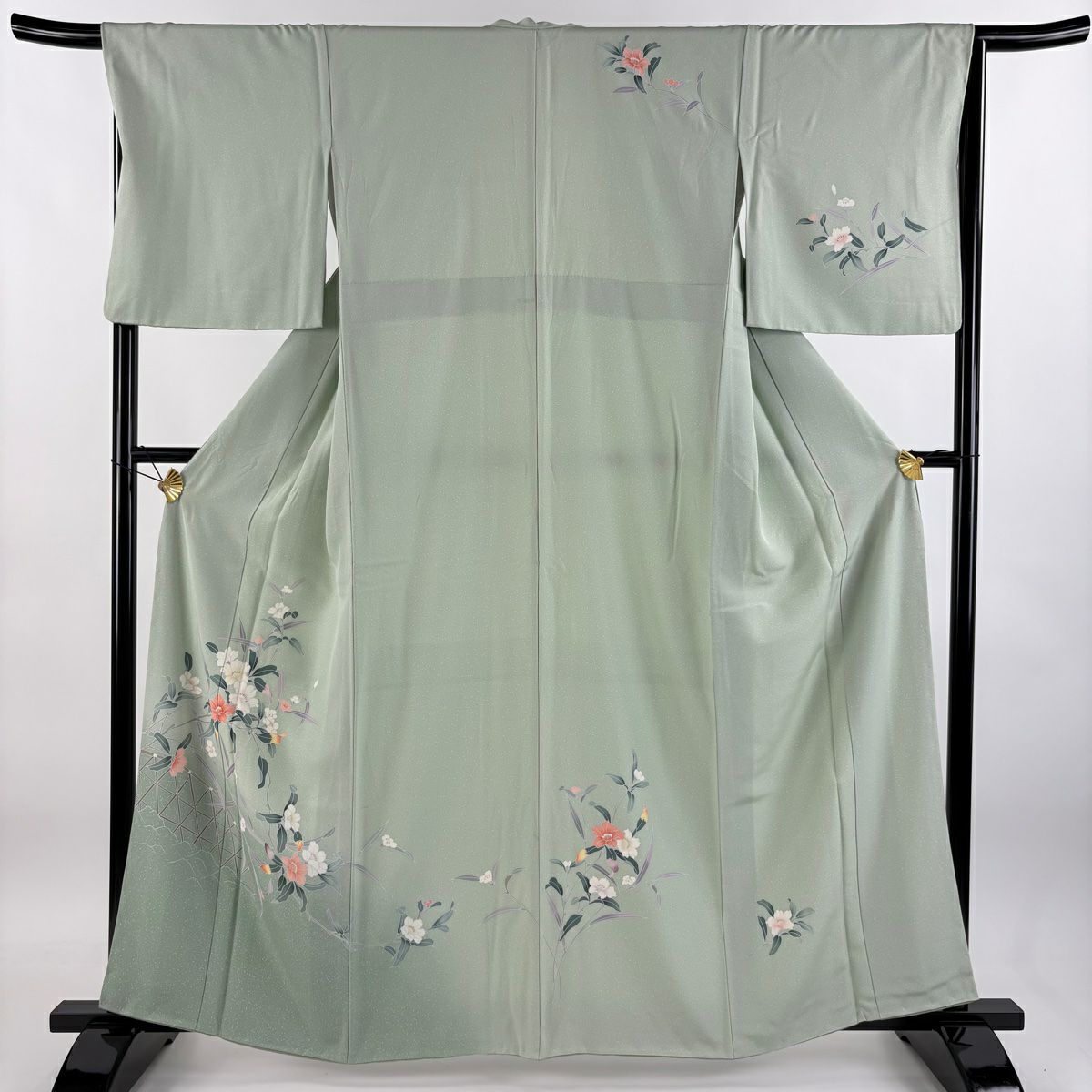 【庫存清倉】訪問服 身長161.5cm 袖長66cm M 雙層 枝花 光悅垣 漸層 淺綠 純蠶絲 優品級
