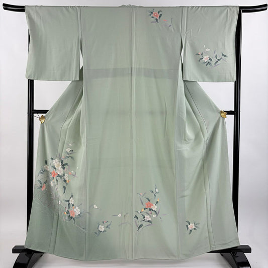 【庫存清倉】訪問服 身長161.5cm 袖長66cm M 雙層 枝花 光悅垣 漸層 淺綠 純蠶絲 優品級
