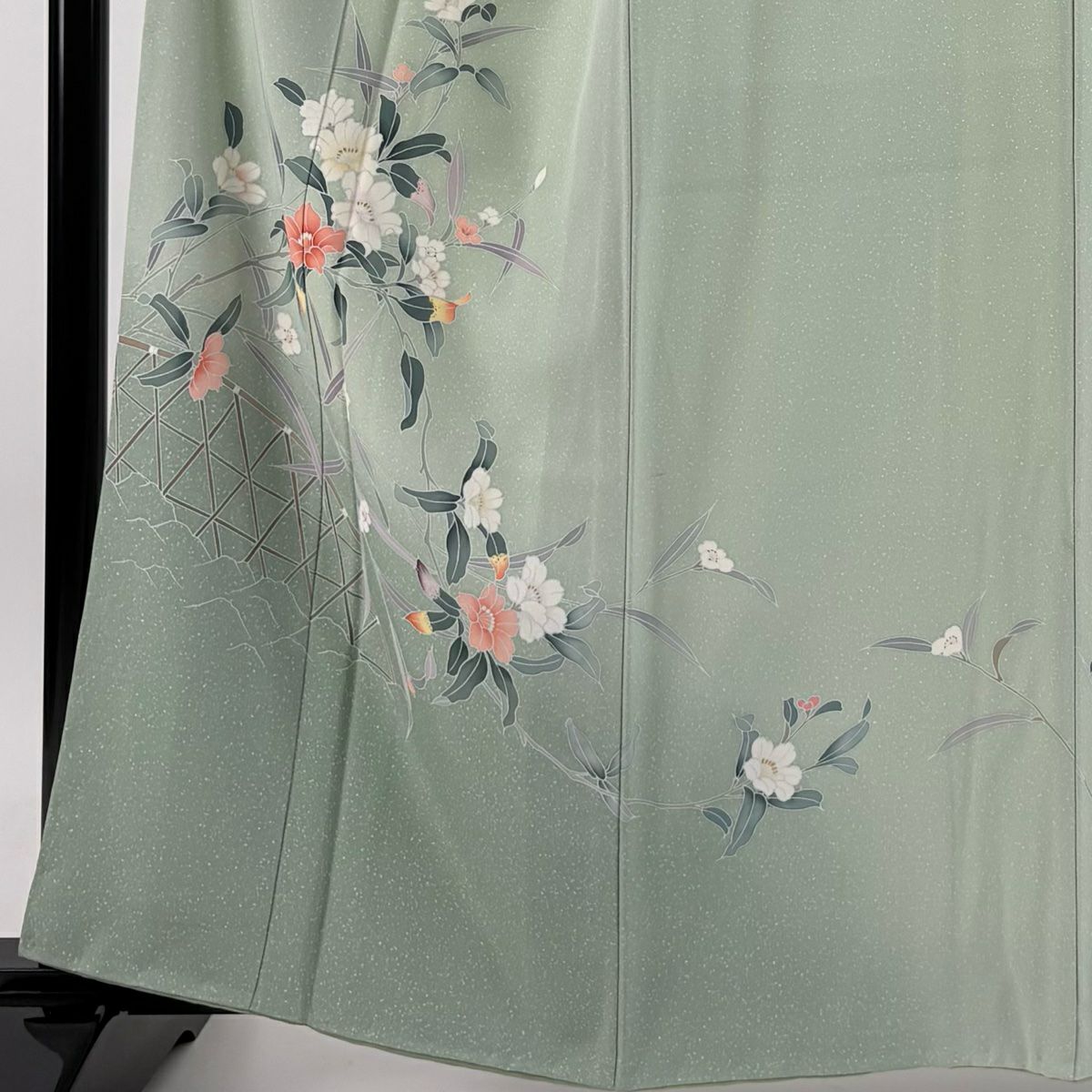 【庫存清倉】訪問服 身長161.5cm 袖長66cm M 雙層 枝花 光悅垣 漸層 淺綠 純蠶絲 優品級