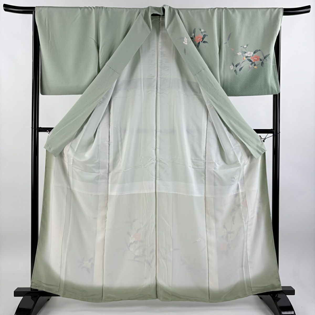 【庫存清倉】訪問服 身長161.5cm 袖長66cm M 雙層 枝花 光悅垣 漸層 淺綠 純蠶絲 優品級