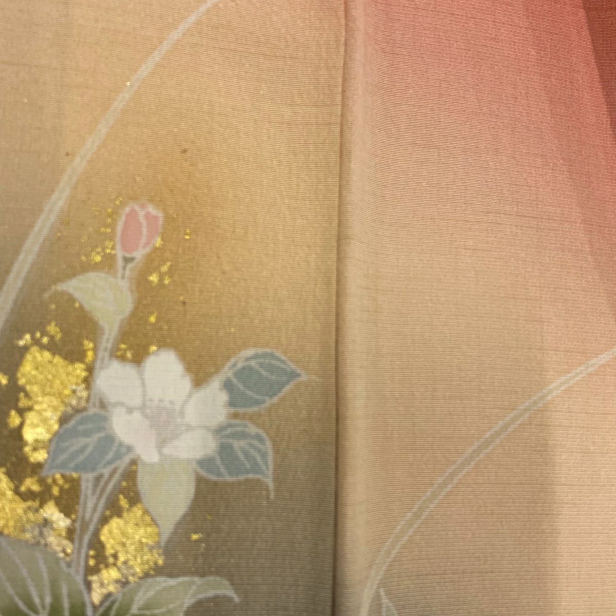 【庫存清倉】訪問服 身長166cm 袖長69cm L 雙層 草花紋紋 金彩裝飾 漸層 粉紅 純蠶絲 優品級