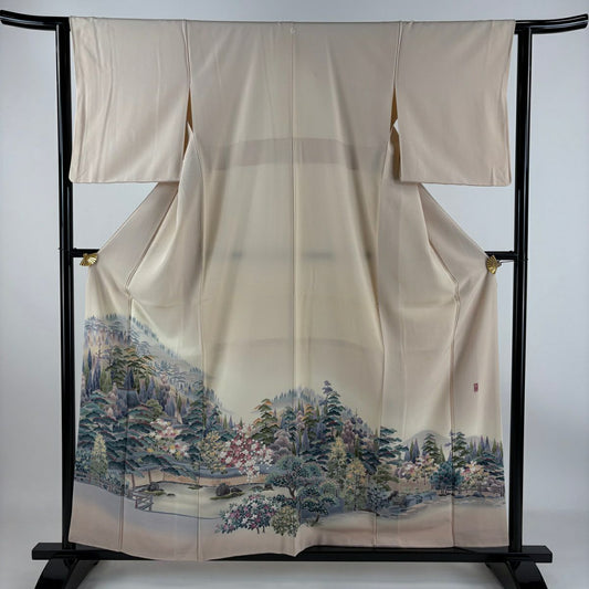 【庫存清倉】 留袖禮服禮服 身長159cm 袖長62cm S 雙層 岡村蒼風 落款 龍安寺 風景 漸變 薄粉紅 純蠶絲 優品級 一個紋