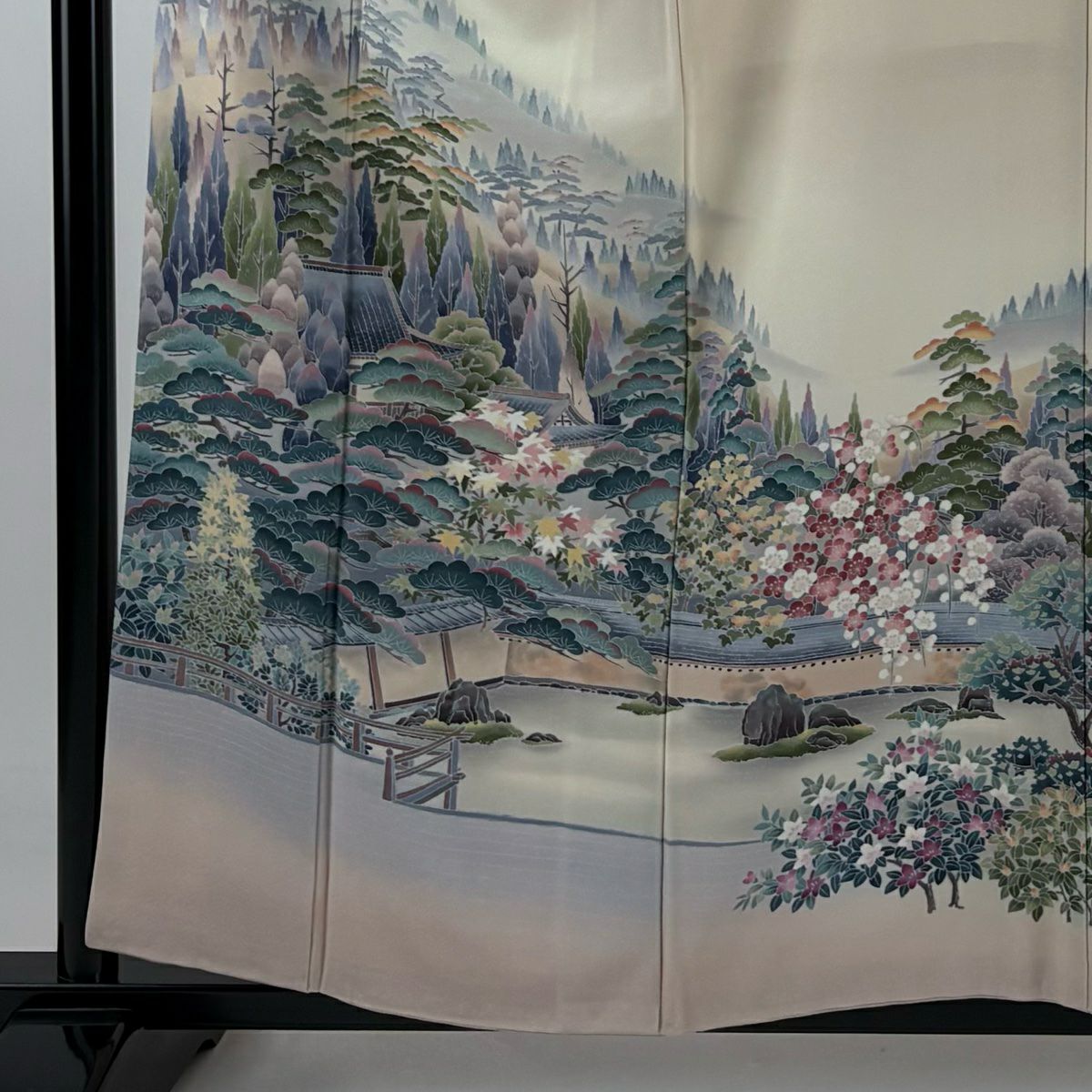 【庫存清倉】 留袖禮服禮服 身長159cm 袖長62cm S 雙層 岡村蒼風 落款 龍安寺 風景 漸變 薄粉紅 純蠶絲 優品級 一個紋