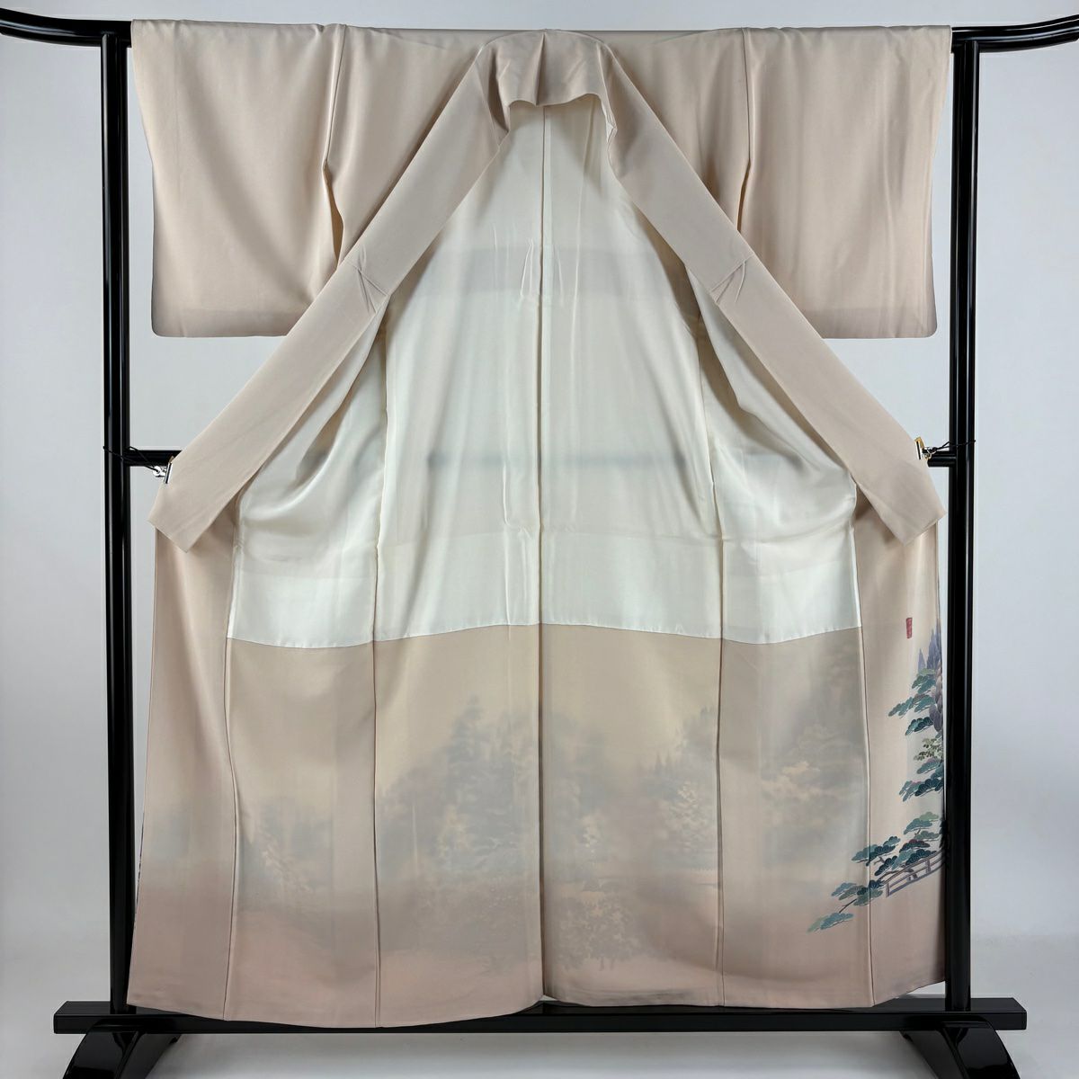 【庫存清倉】 留袖禮服禮服 身長159cm 袖長62cm S 雙層 岡村蒼風 落款 龍安寺 風景 漸變 薄粉紅 純蠶絲 優品級 一個紋
