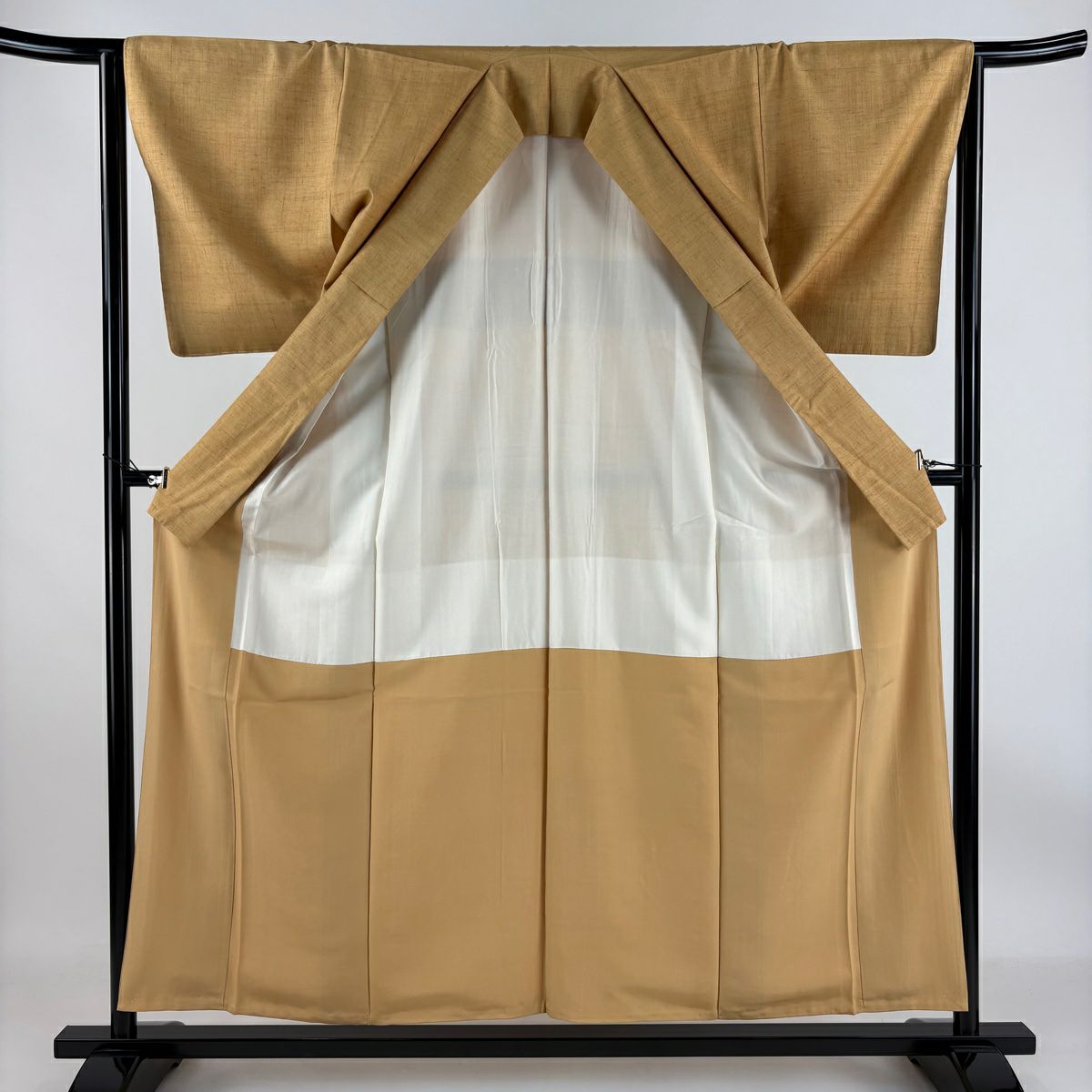 【庫存清倉】 紬織 身長156.5cm 袖長64cm M 雙層 淡黃土色 純蠶絲 美品 秀品級 一個紋
