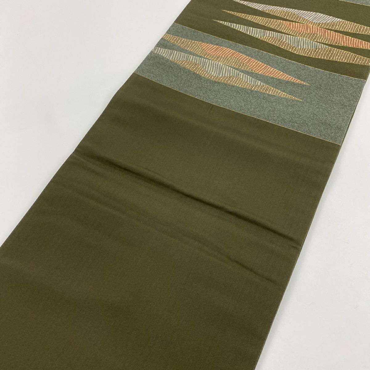 【庫存清倉】 袋帶 美品 秀品級 幾何學 金絲 深綠 六通 純蠶絲