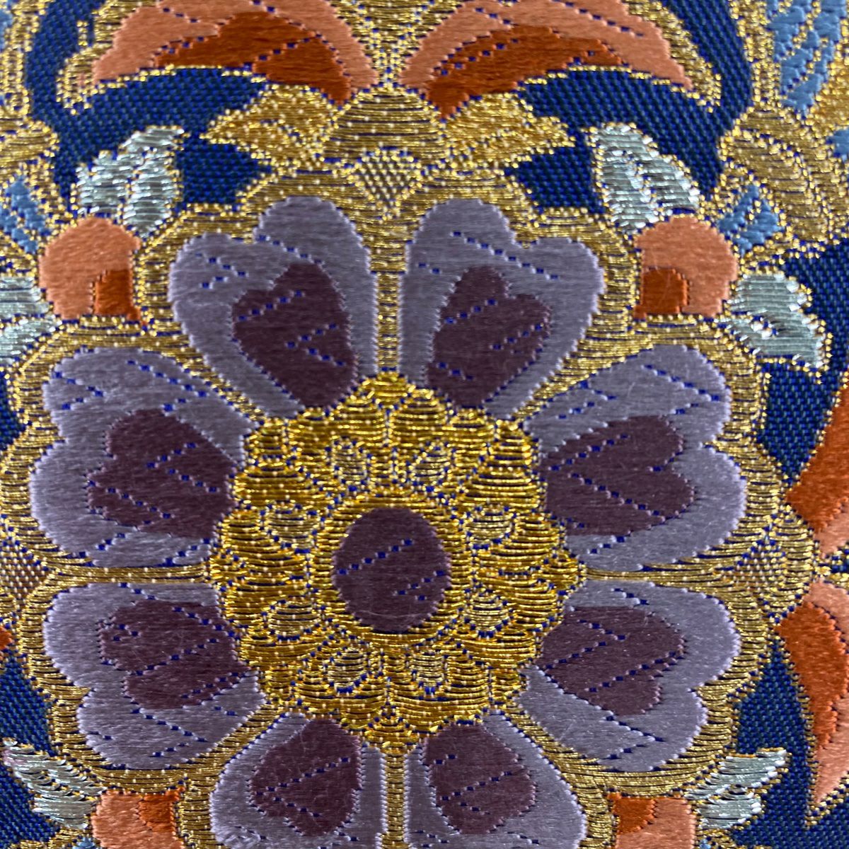 袋帶 美品 秀品級 振袖禮服禮服用 三色染 華紋 花鳥 唐織 金銀彩 青紫 六通 純蠶絲