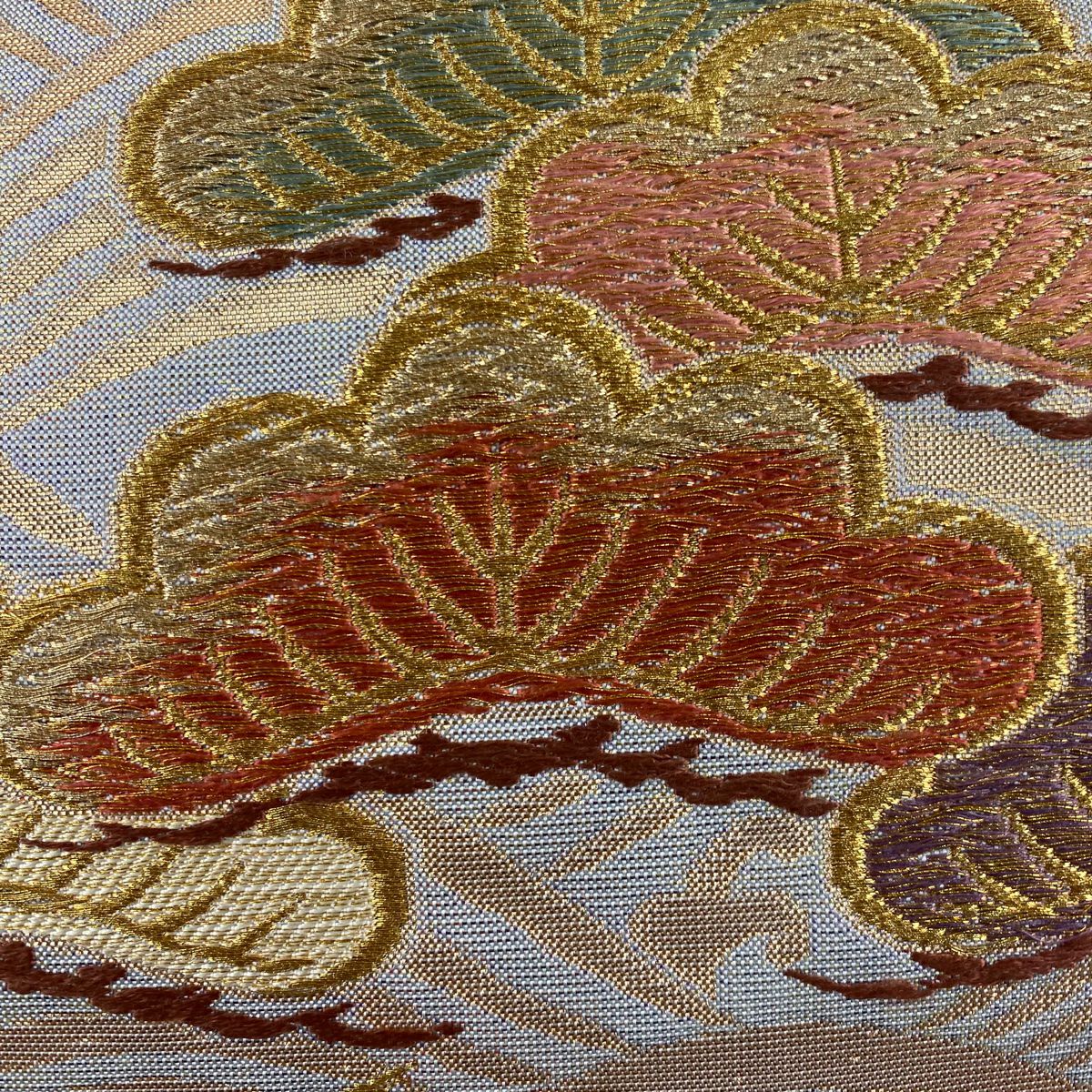 【庫存清倉】 袋帶 優品級 仙鶴松樹 波 唐織 金絲 灰茶 六通 純蠶絲