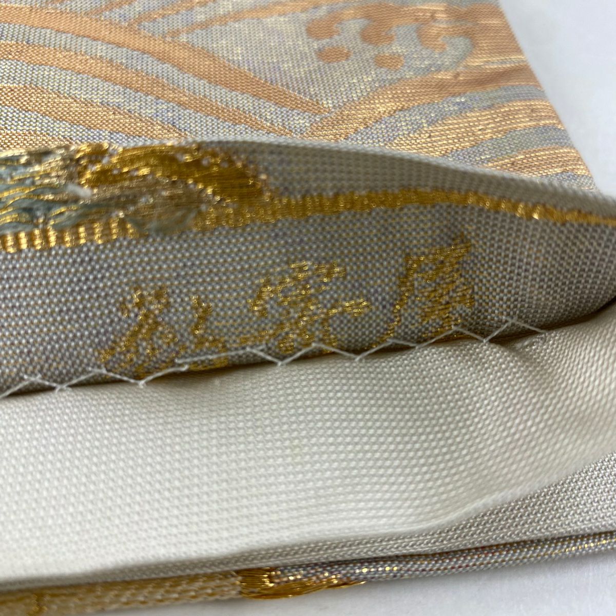 【庫存清倉】 袋帶 優品級 仙鶴松樹 波 唐織 金絲 灰茶 六通 純蠶絲