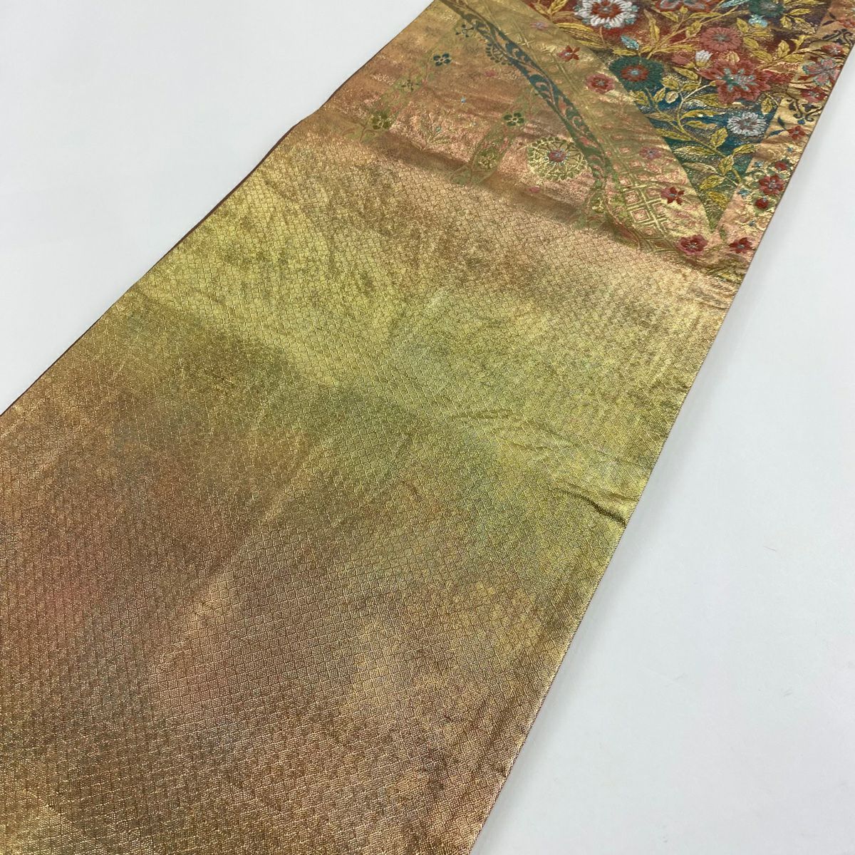 【庫存清倉】 袋帶 優品級 草花紋紋 菱形 金銀線 金金箔 金色 六通 純蠶絲