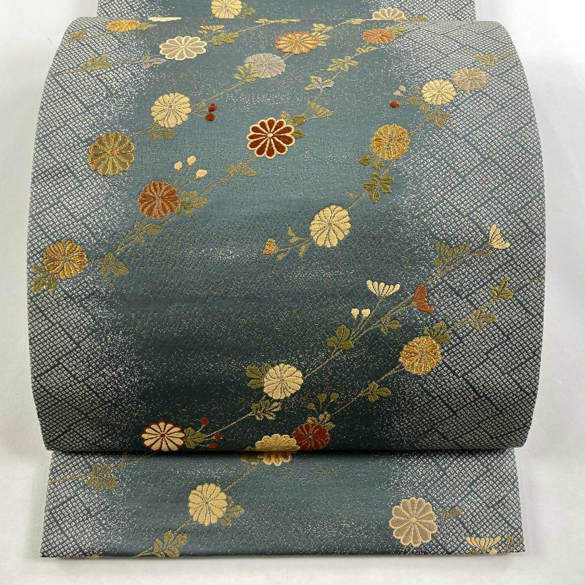 【庫存清倉】 袋帶 美品 秀品級 菊花 金絲 金通 灰綠 六通 純蠶絲