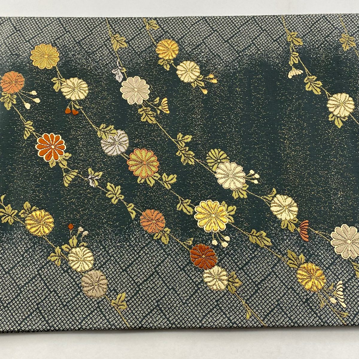 【庫存清倉】 袋帶 美品 秀品級 菊花 金絲 金通 灰綠 六通 純蠶絲