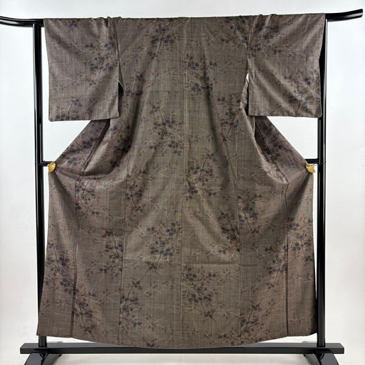 【庫存清倉】 紬織 身長157.5cm 袖長64.5cm M 雙層 枝花 剪影 焦茶 純蠶絲 優品級