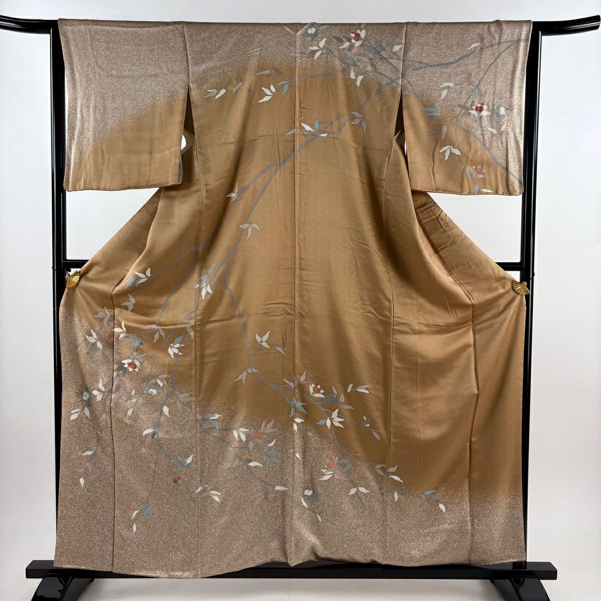 【庫存清倉】訪問服 身長160.5cm 袖長64cm M 雙層 橘色 刺繡 金線 淺茶 純蠶絲 優品級