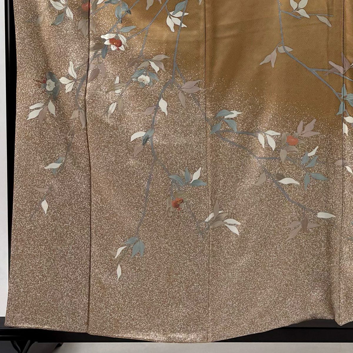 【庫存清倉】訪問服 身長160.5cm 袖長64cm M 雙層 橘色 刺繡 金線 淺茶 純蠶絲 優品級