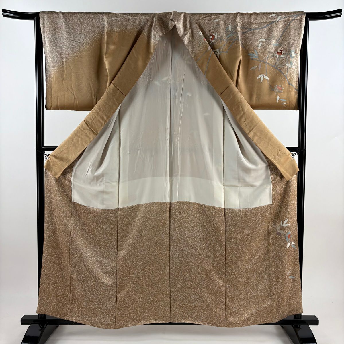 【庫存清倉】訪問服 身長160.5cm 袖長64cm M 雙層 橘色 刺繡 金線 淺茶 純蠶絲 優品級
