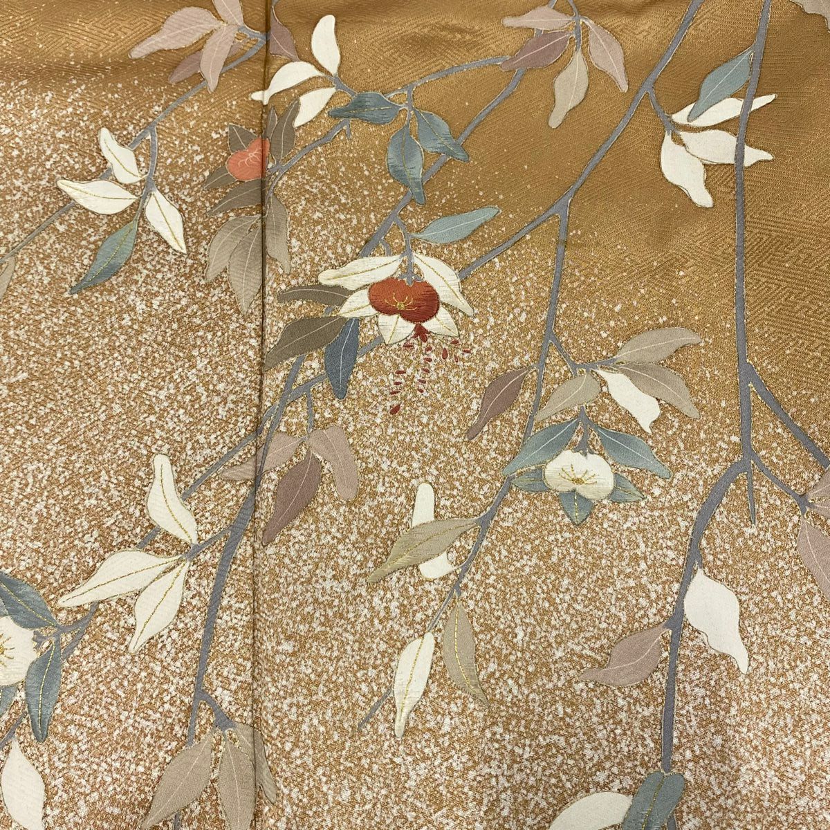 【庫存清倉】訪問服 身長160.5cm 袖長64cm M 雙層 橘色 刺繡 金線 淺茶 純蠶絲 優品級
