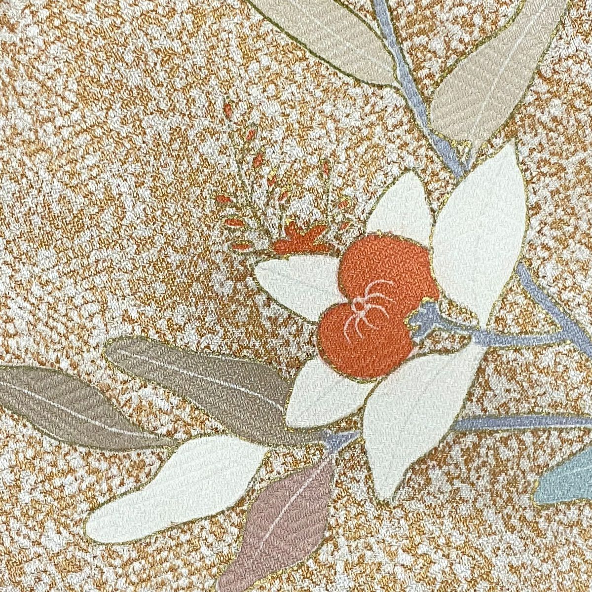 【庫存清倉】訪問服 身長160.5cm 袖長64cm M 雙層 橘色 刺繡 金線 淺茶 純蠶絲 優品級