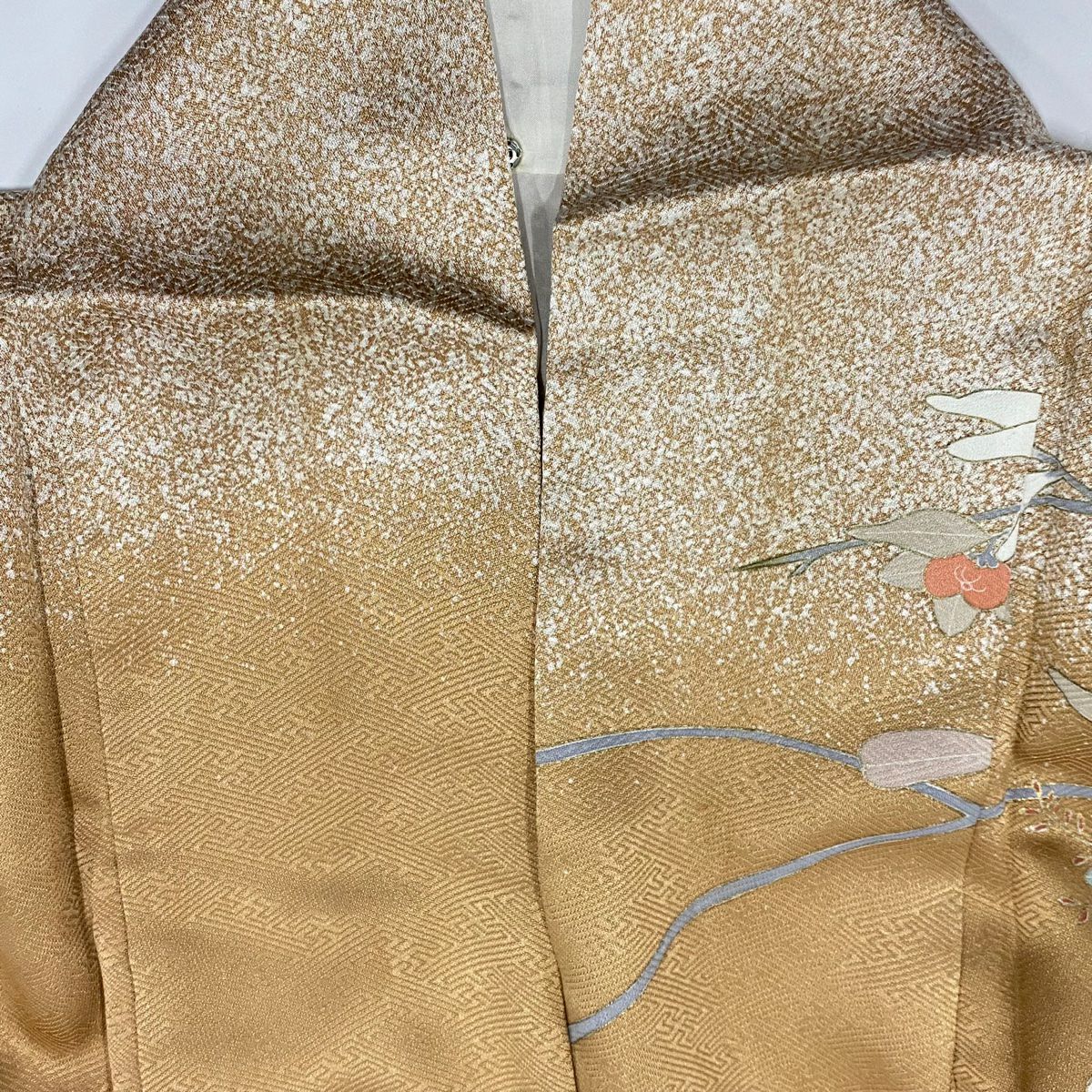 【庫存清倉】訪問服 身長160.5cm 袖長64cm M 雙層 橘色 刺繡 金線 淺茶 純蠶絲 優品級