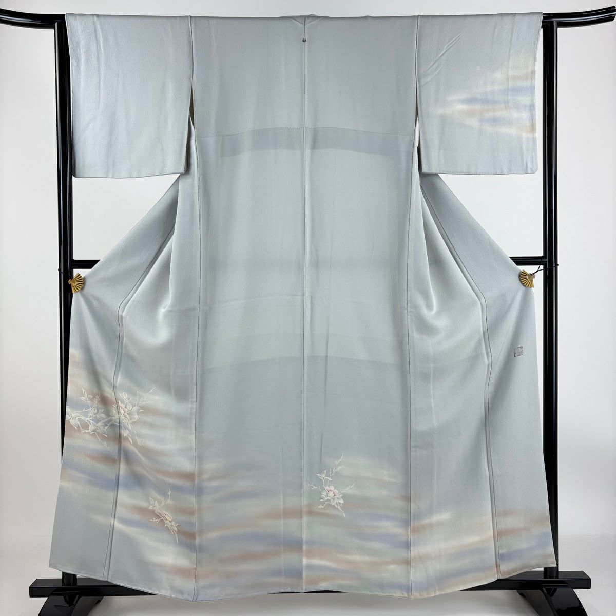 【庫存清倉】 付下 身長157.5cm 袖長63.5cm S 雙層 落款有 枝花 霞 漸層 灰 純蠶絲 優品級 一個紋