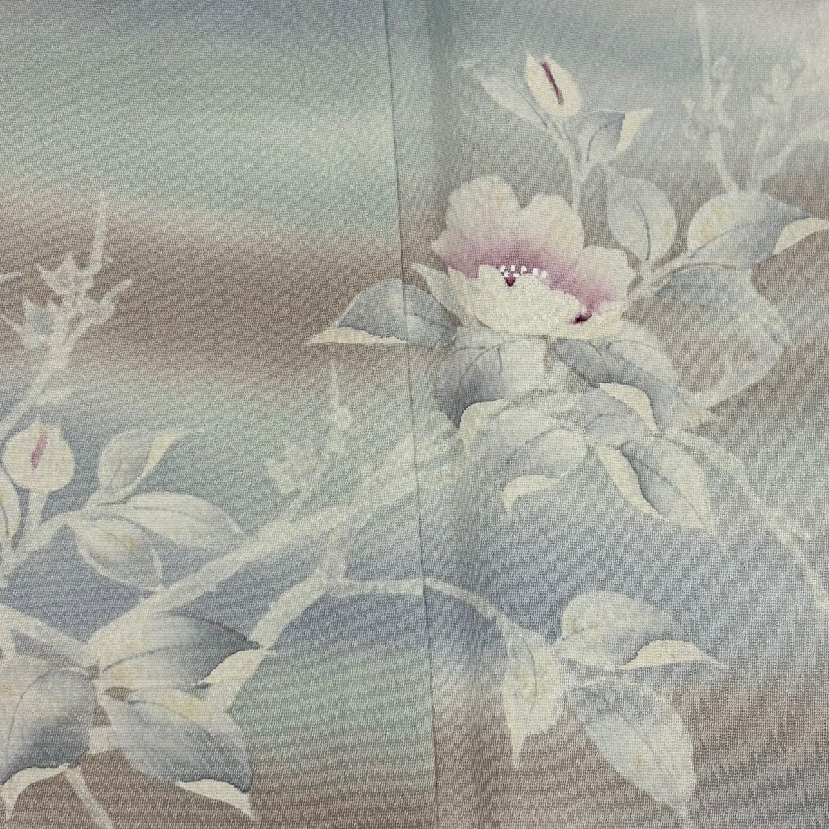 【庫存清倉】 付下 身長157.5cm 袖長63.5cm S 雙層 落款有 枝花 霞 漸層 灰 純蠶絲 優品級 一個紋