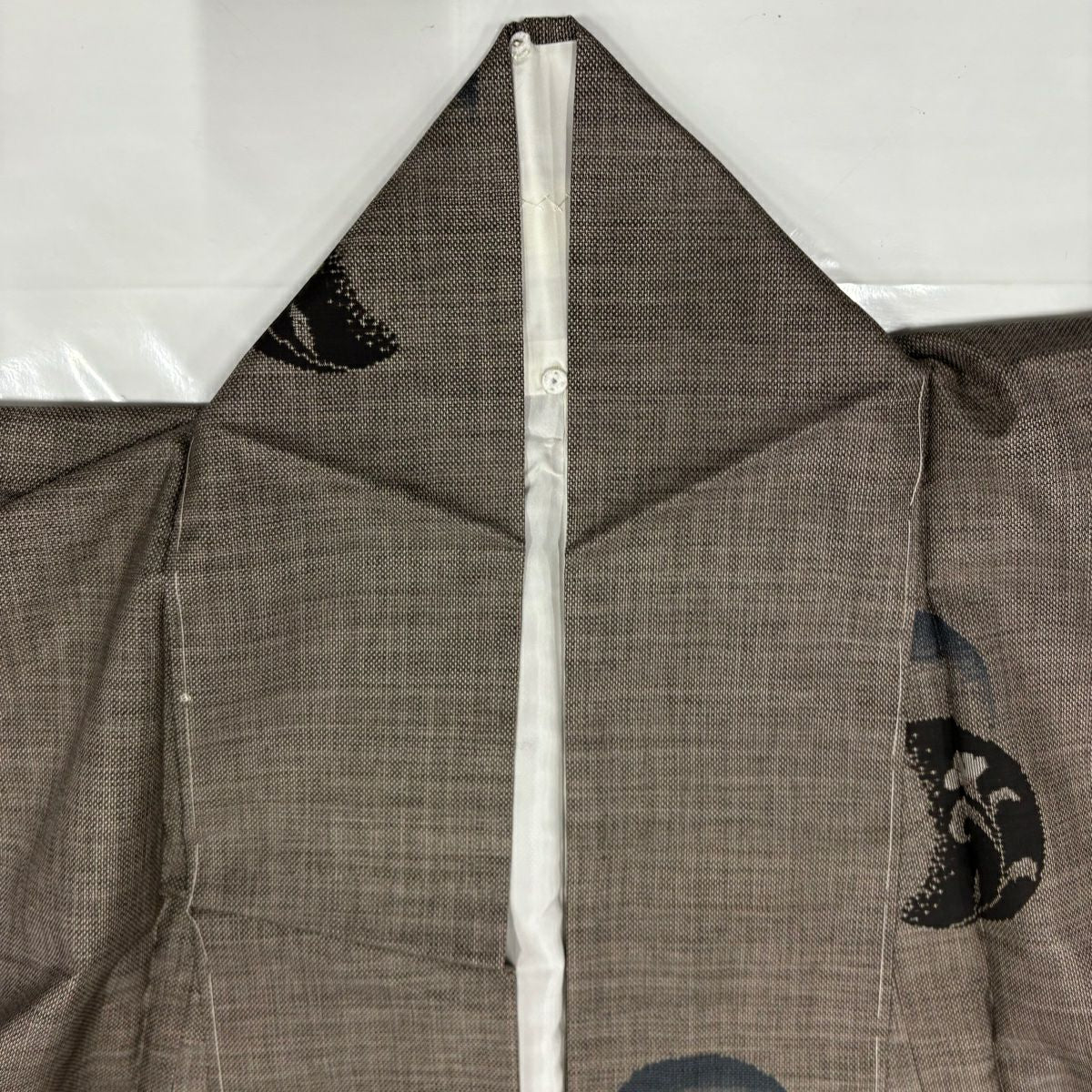 【庫存清倉】 紬織織 身長154.5cm 袖長64cm M 雙層 草花紋紋 幾何圖案 焦茶 純蠶絲 美品 秀品級