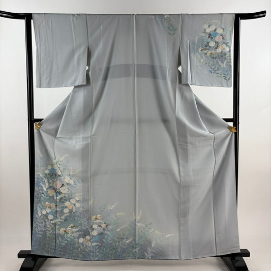 【庫存清倉】訪問服 身長163.5cm 袖長63cm S 雙層 鴛鴦 草花紋紋 漸層 水藍 純蠶絲 優品級