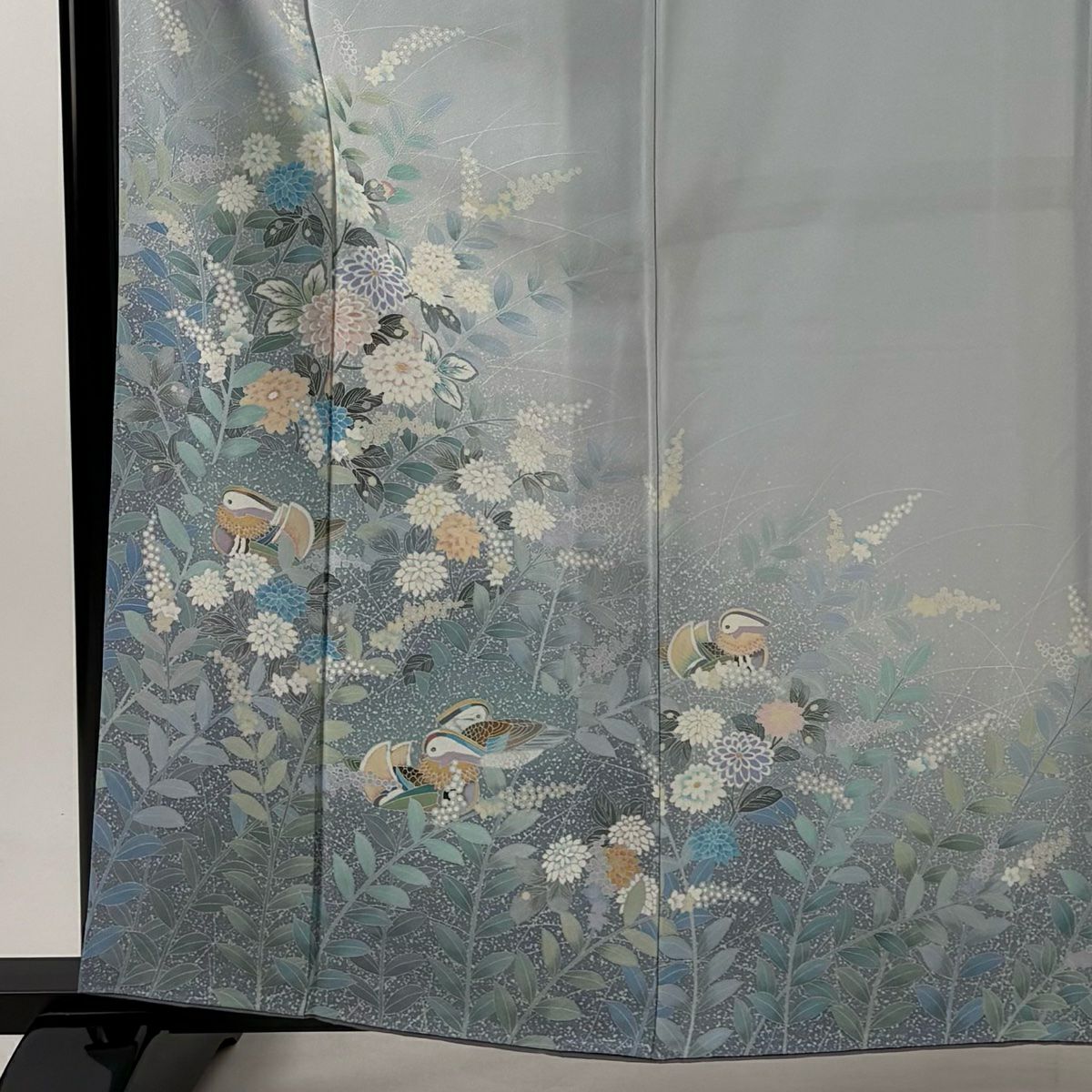 【庫存清倉】訪問服 身長163.5cm 袖長63cm S 雙層 鴛鴦 草花紋紋 漸層 水藍 純蠶絲 優品級