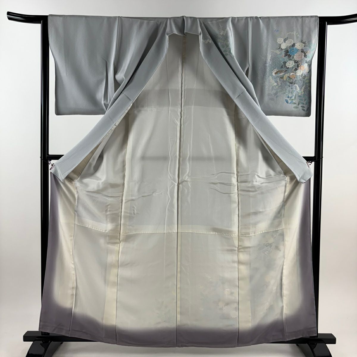 【庫存清倉】訪問服 身長163.5cm 袖長63cm S 雙層 鴛鴦 草花紋紋 漸層 水藍 純蠶絲 優品級
