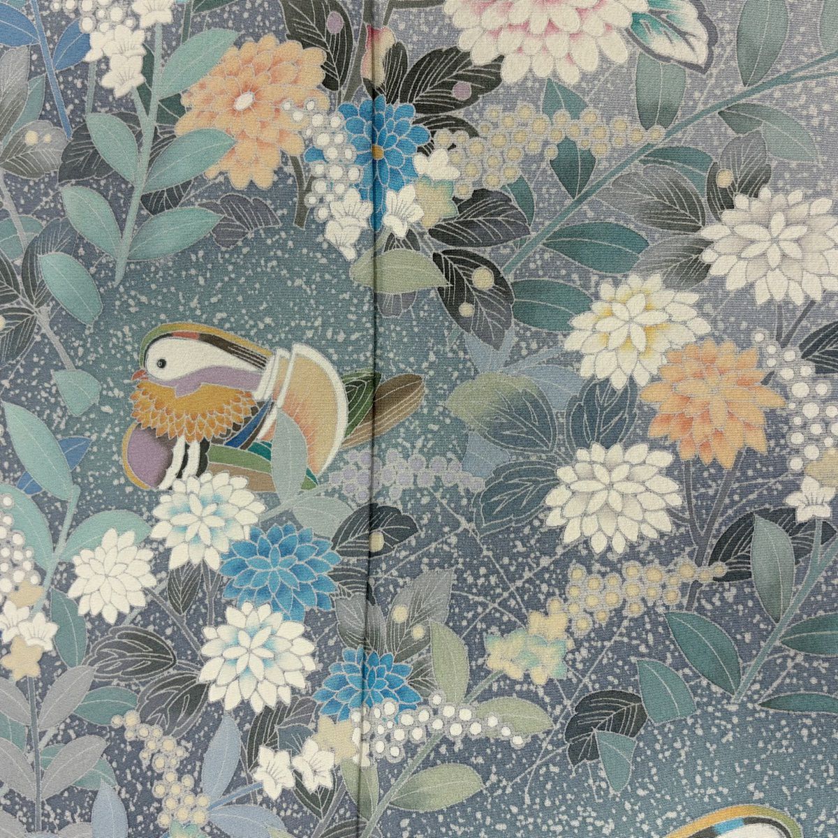 【庫存清倉】訪問服 身長163.5cm 袖長63cm S 雙層 鴛鴦 草花紋紋 漸層 水藍 純蠶絲 優品級