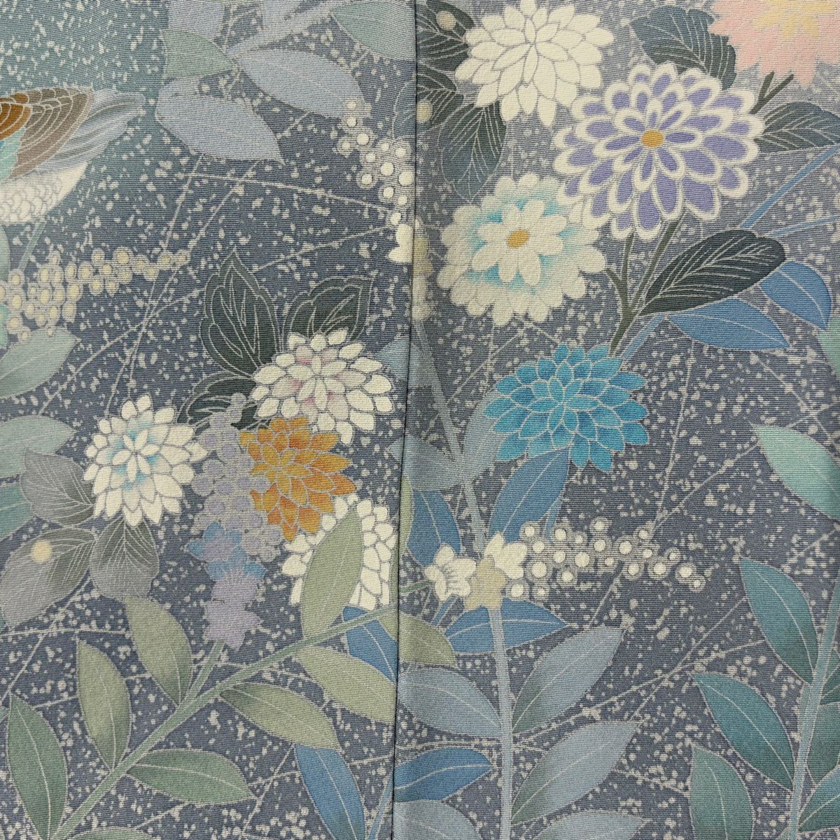 【庫存清倉】訪問服 身長163.5cm 袖長63cm S 雙層 鴛鴦 草花紋紋 漸層 水藍 純蠶絲 優品級