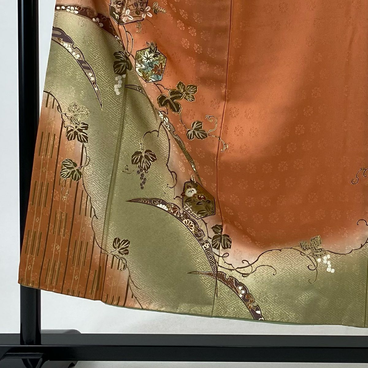 【庫存清倉】訪問服 身長152cm 袖長63.5cm S 雙層 葡萄 雪芝 金銀彩 漸層 淺橙色 純蠶絲 優品級
