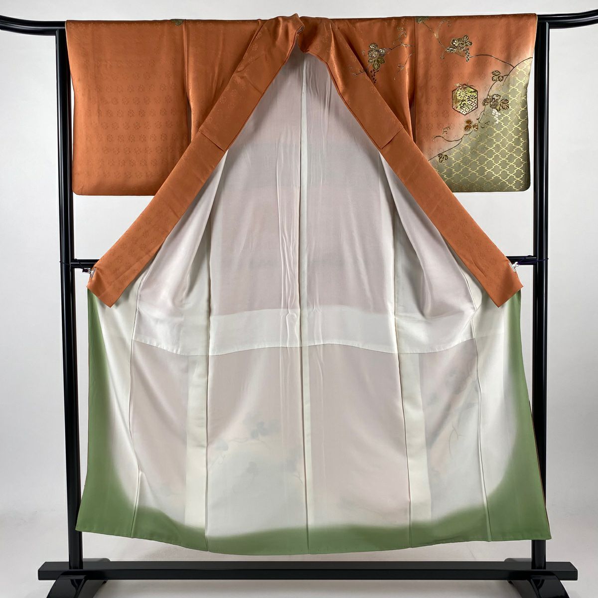 【庫存清倉】訪問服 身長152cm 袖長63.5cm S 雙層 葡萄 雪芝 金銀彩 漸層 淺橙色 純蠶絲 優品級