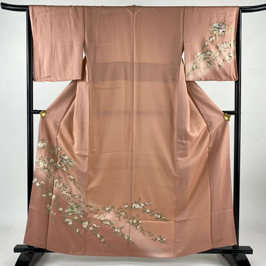 【庫存清倉】訪問服 身長160.5cm 袖長65.5cm M 雙層 扇子面 草花紋紋 金銀彩 漸層 淺粉色 純蠶絲 優品級