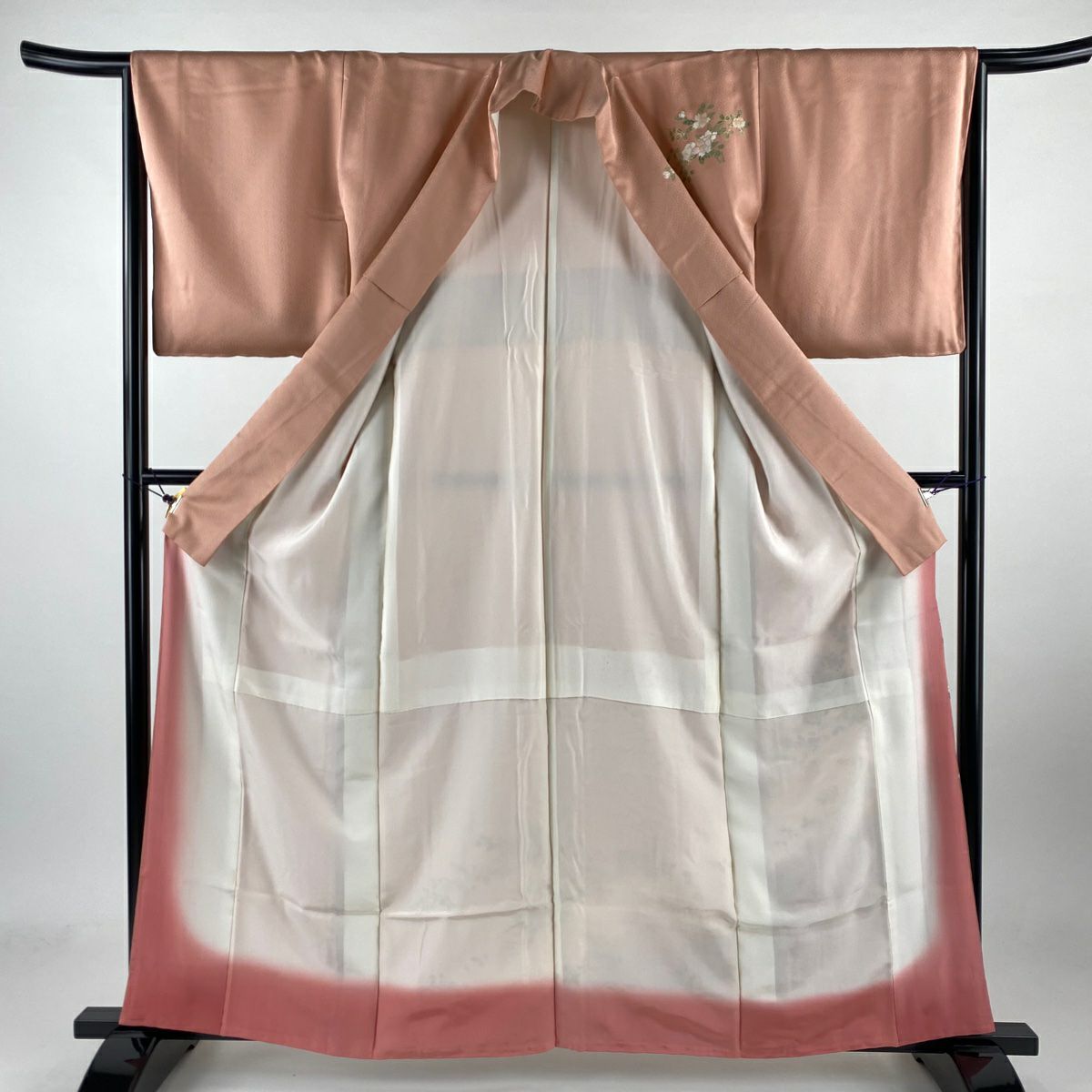 【庫存清倉】訪問服 身長160.5cm 袖長65.5cm M 雙層 扇子面 草花紋紋 金銀彩 漸層 淺粉色 純蠶絲 優品級