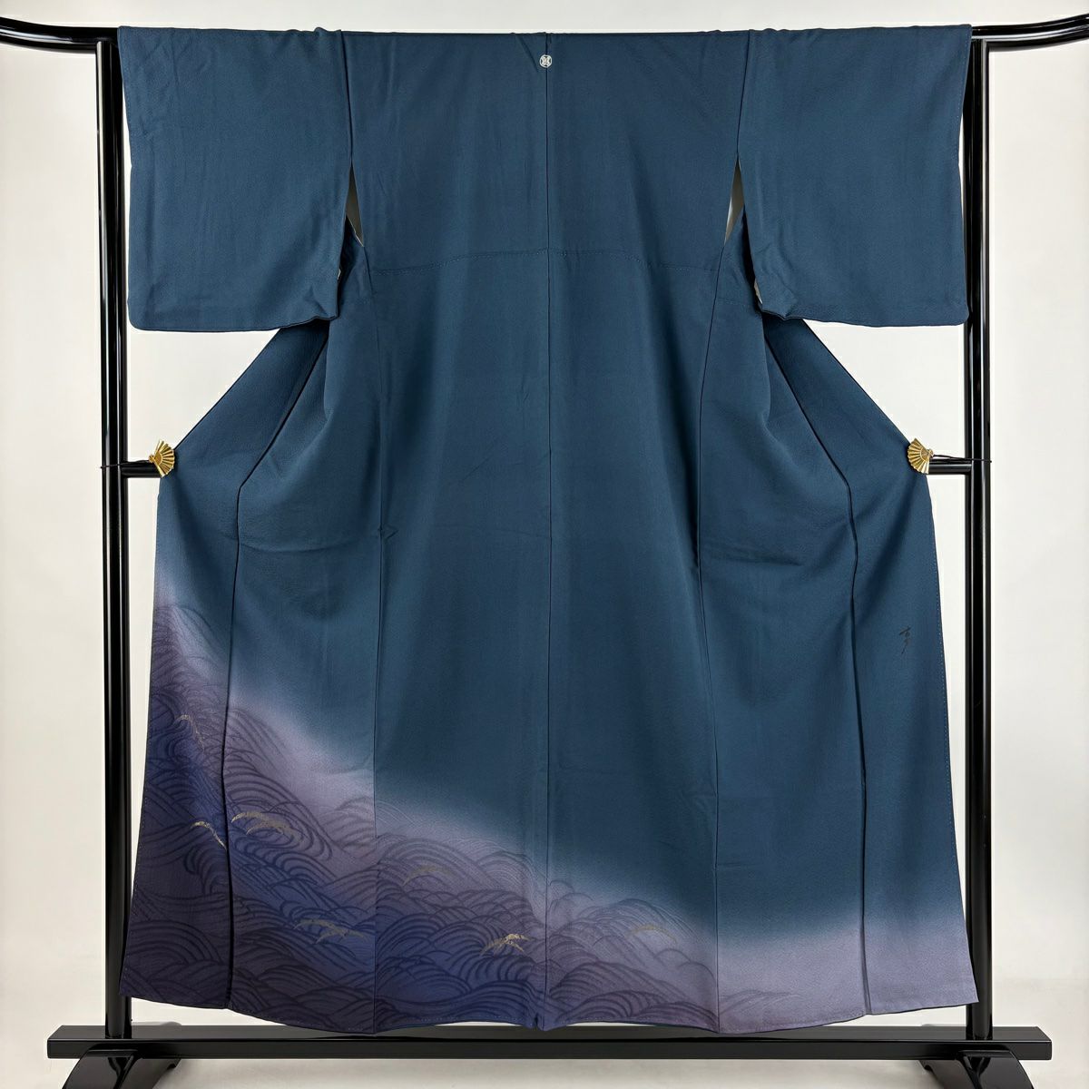 【庫存清倉】 留袖禮服禮服 身長156cm 袖長64.5cm M 雙層 大久保玄才 落款有 雪芝 波 金糸 染分 藍色 純蠶絲 名品級 一つ紋