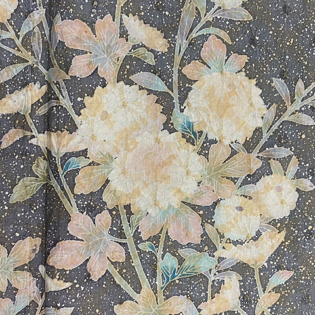 【庫存清倉】 付下 身長150cm 袖長63.5cm S 雙層 紬織織 有落款 菊花花 絞染 青灰 純蠶絲 優品級