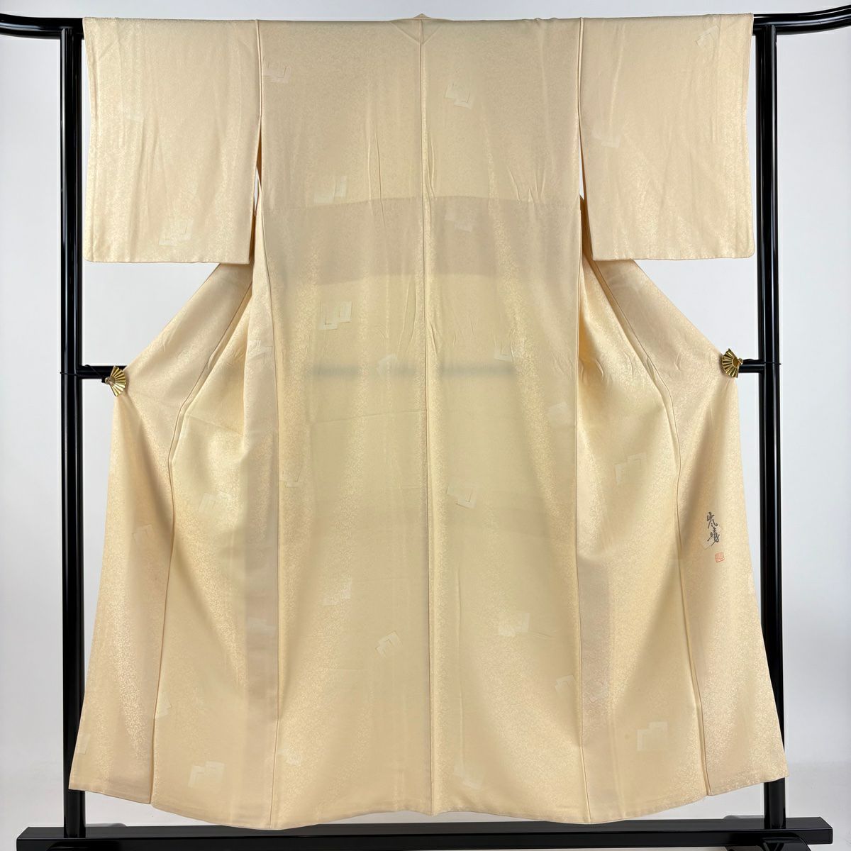 【清倉特賣】 小紋 身長152.5cm 袖長62.5cm S 雙層 落款有 源氏香 地紋 金銀彩 米色 純蠶絲 優品級