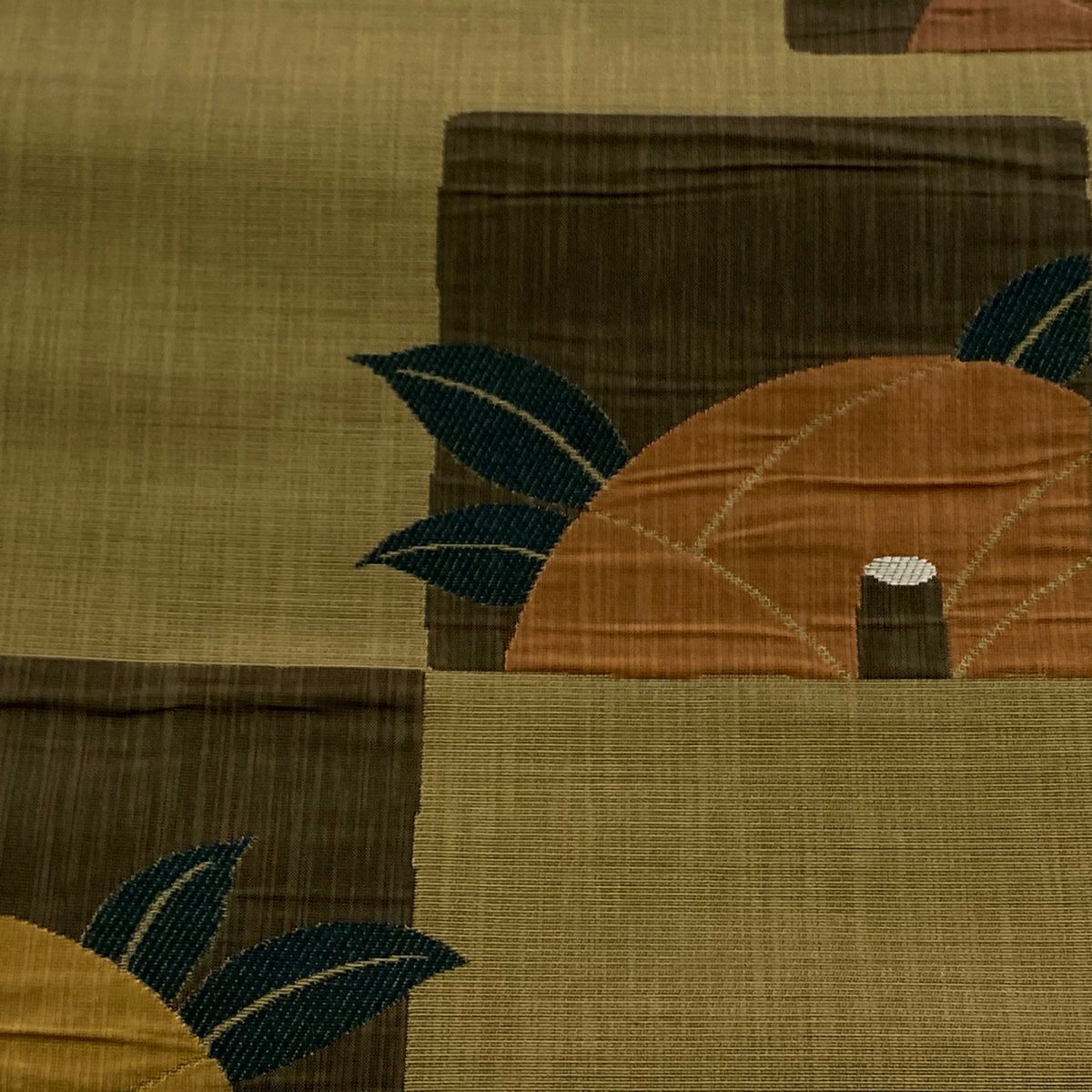 【庫存清倉】 袋帶 美品 秀品級 有落款 紬織織 色紙 椿 茶 六通 純蠶絲