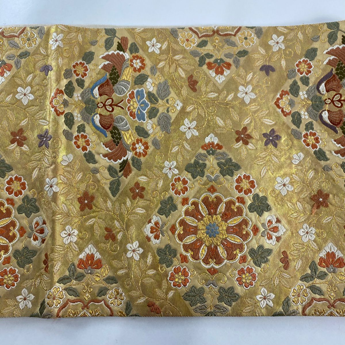 【庫存清倉】 袋帶 美品 秀品級 華紋 向鳥 金絲 金金箔 金 六通 純蠶絲