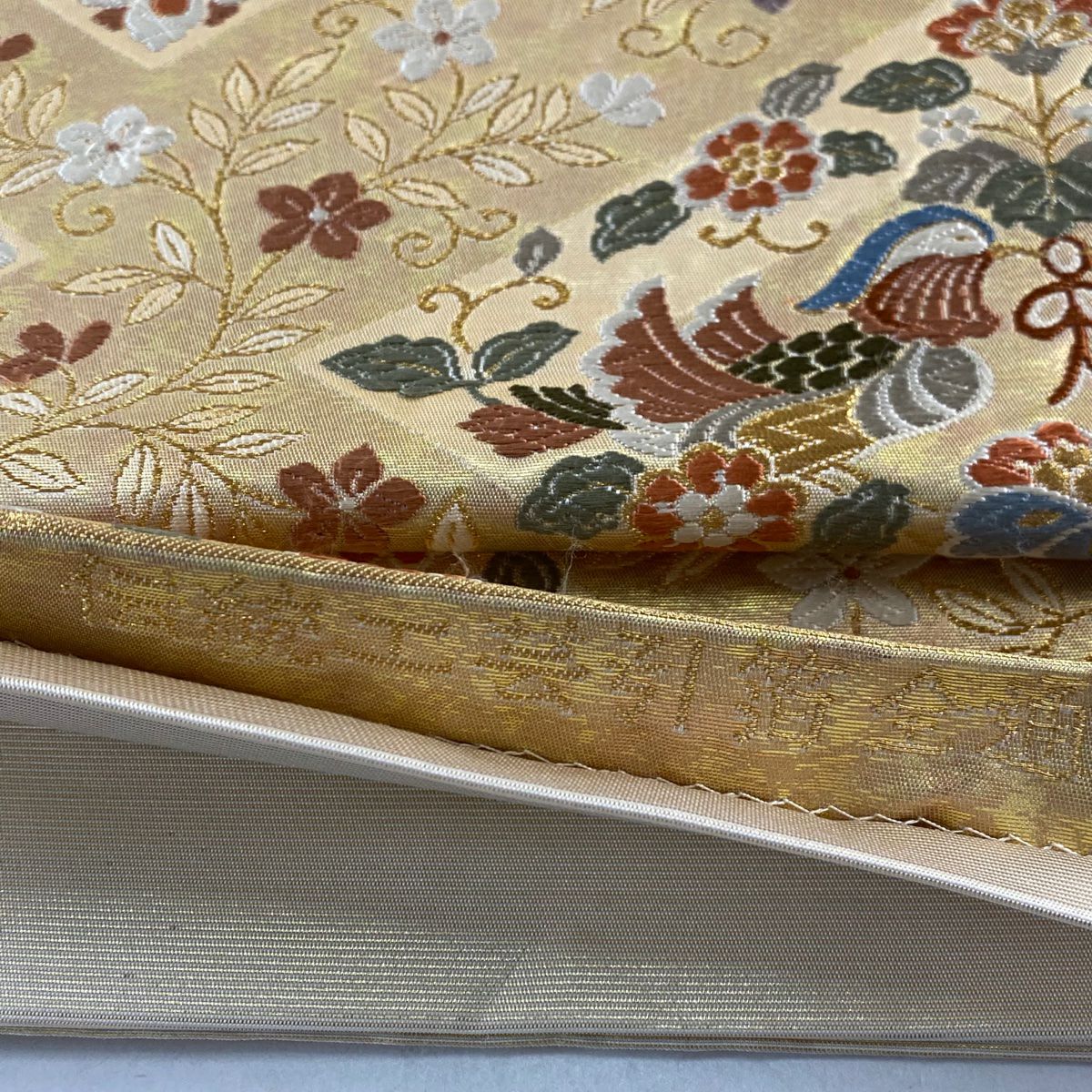 【庫存清倉】 袋帶 美品 秀品級 華紋 向鳥 金絲 金金箔 金 六通 純蠶絲