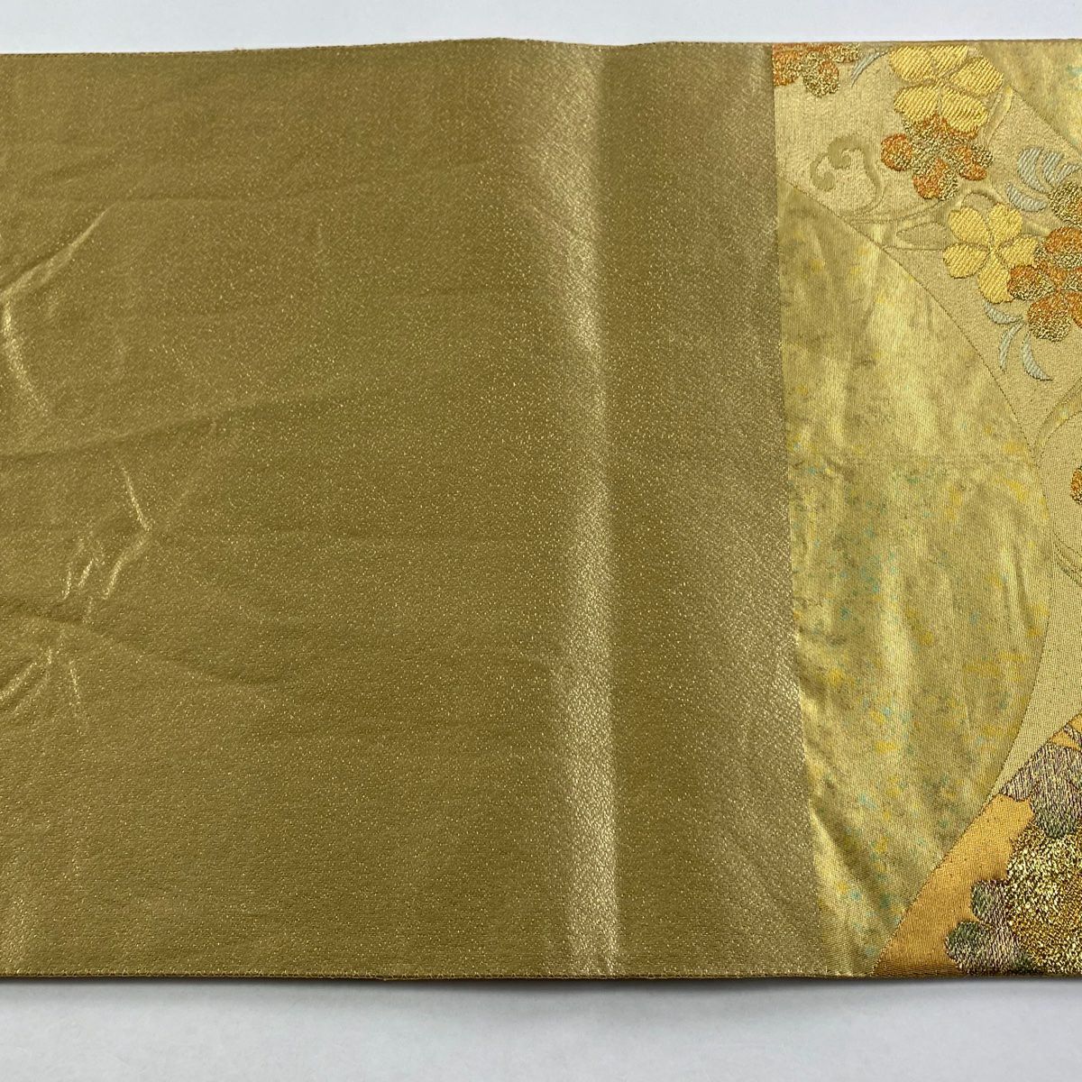 【庫存清倉】 袋帶 美品 優品級 草花紋紋 金金箔 金色 大鼓圖案 純蠶絲