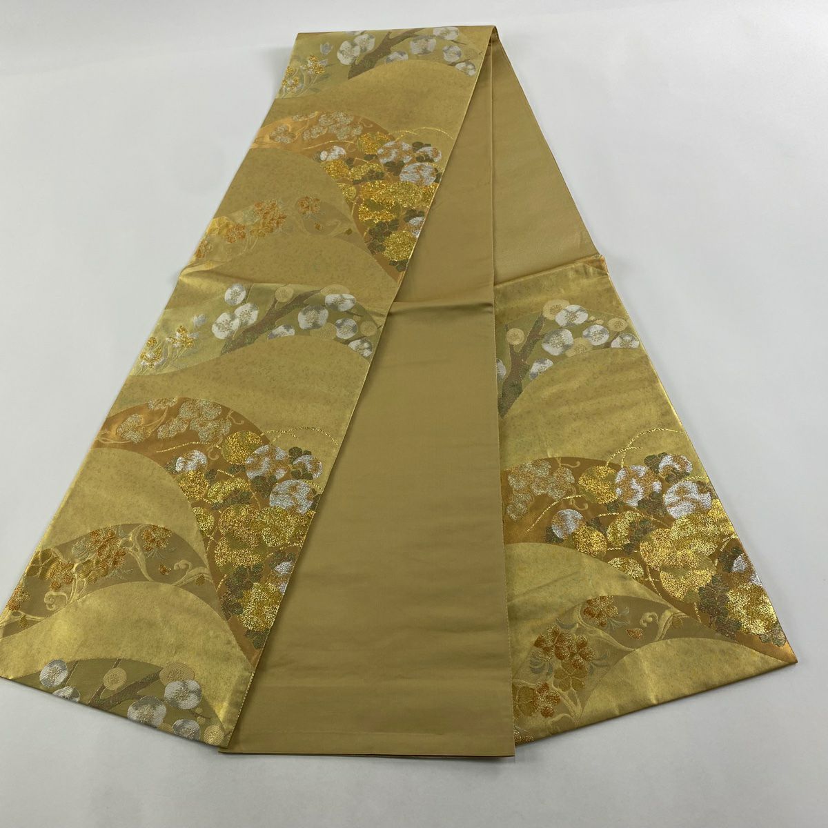 【庫存清倉】 袋帶 美品 優品級 草花紋紋 金金箔 金色 大鼓圖案 純蠶絲