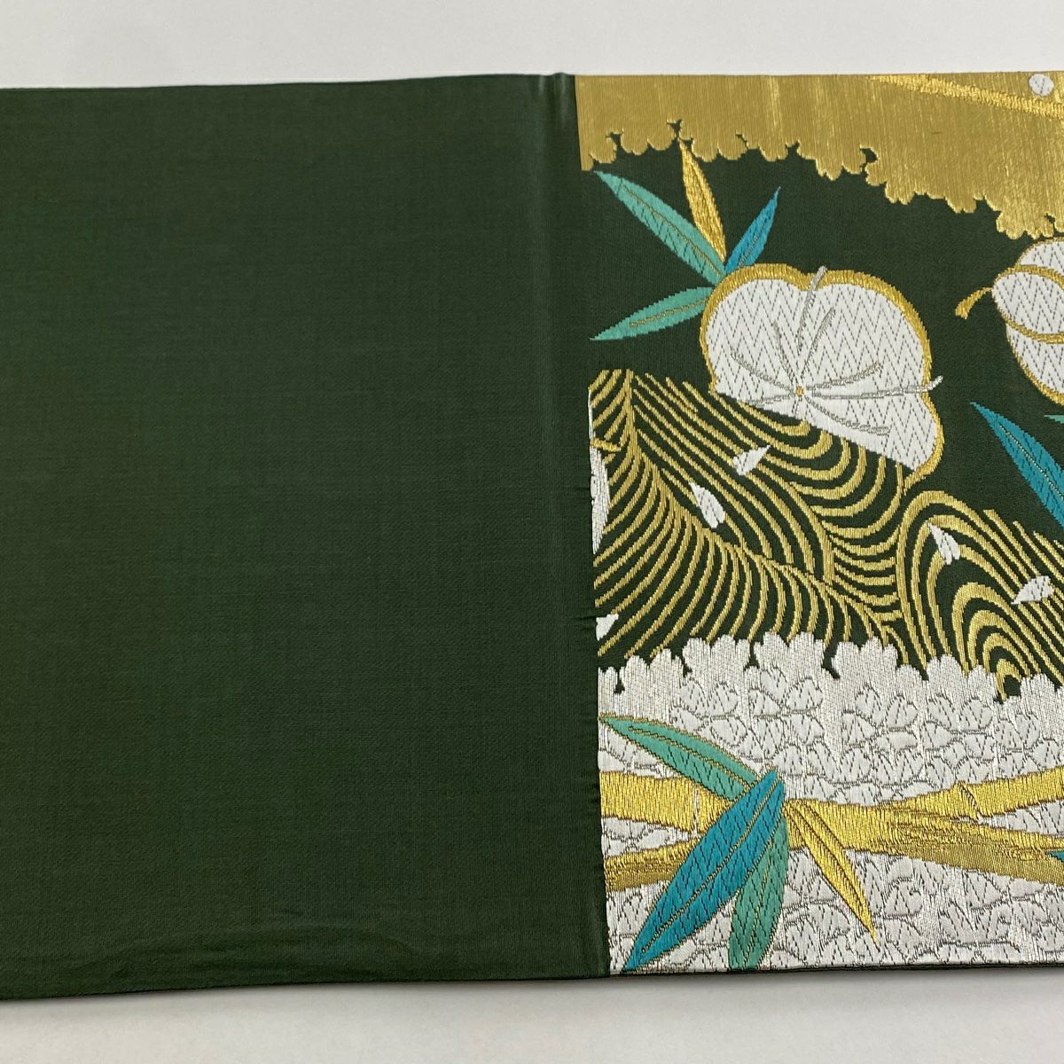 【庫存清倉】 袋帶 優品級 梅花 竹子 刺繡 金銀線 綠 六通 純蠶絲