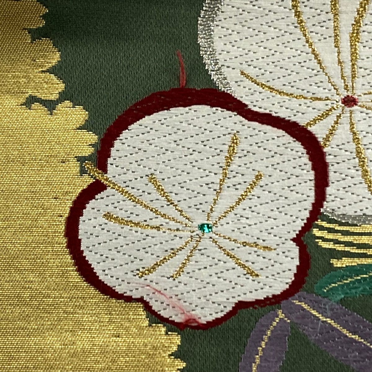 【庫存清倉】 袋帶 優品級 梅花 竹子 刺繡 金銀線 綠 六通 純蠶絲